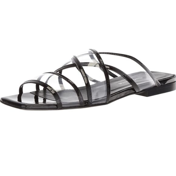 Charles David Leather Black Clear Square Toe Slide - Picture 1 of 12